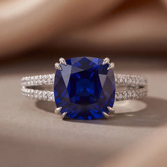 6.89 CT Cushion Blue Sapphire Solitaire Ring