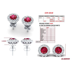 3.14 CT Round Ruby Halo Stud Earrings