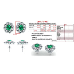 8.14 CT Oval Emerald & Pear Diamond Floral Halo Stud Earrings