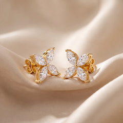 1.6 CT Marquise Diamond Four-Petal Stud Earrings