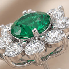 6.6 CT Emerald & Diamond Round Flower Halo Stud Earrings