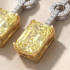 Yellow Radiant Diamond Linear Drop Earrings