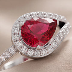 1.76 CT Pear Ruby Halo Split Shank Ring