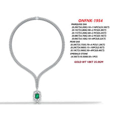 32.5 CT Green Emerald Diamond Leaf Design Necklace