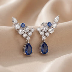 5.46 CT Sapphire & Diamond Cluster Drop Earrings with Pear Accents