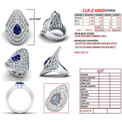 5.43 CT Pear Sapphire & Marquise Statement Cocktail Ring