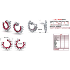 3.93 CT Marquise Ruby & Diamond Double-Row Hoop Earrings