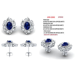 4.24 CT Oval Sapphire & Diamond Multi Shape Halo Stud Earrings