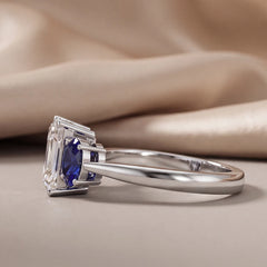 2.10 CT Emerald-cut & Oval Sapphire Three Stone Ring