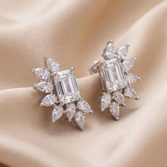 3.18 CT Emerald-Cut Diamond & Pear Cluster Stud Earrings