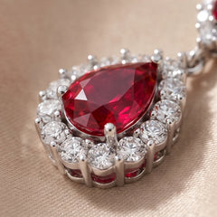 3.03 CT Ruby & Diamond Pear Halo Drop Earrings