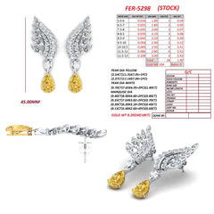 8.51 CT Yellow Pear & Diamond Wing Drop Earrings