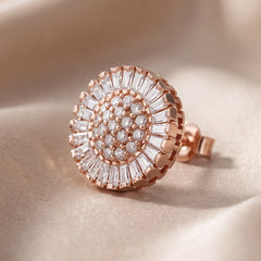 1.61 CT Tapered Baguette & Round Diamond Cluster Halo Stud Earrings