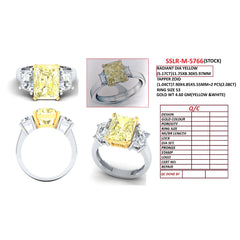 7.25 CT Radiant Cut Three Stone Ring – Yellow Diamond Center
