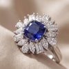 4.70 CT Cushion Blue Sapphire Multi Shape Sunburst Halo Ring