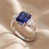 2.70 CT Emerald-cut Blue Sapphire & Taper Three Stone Ring