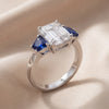 2.70 CT Emerald-cut & Taper Blue Sapphire Three Stone Ring