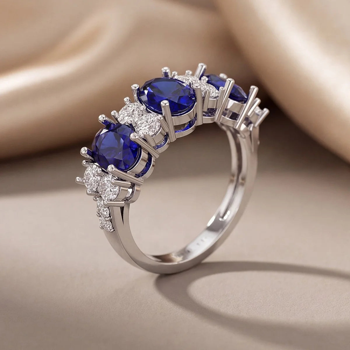 4.04 CT Oval Sapphire & Round Half Eternity Ring