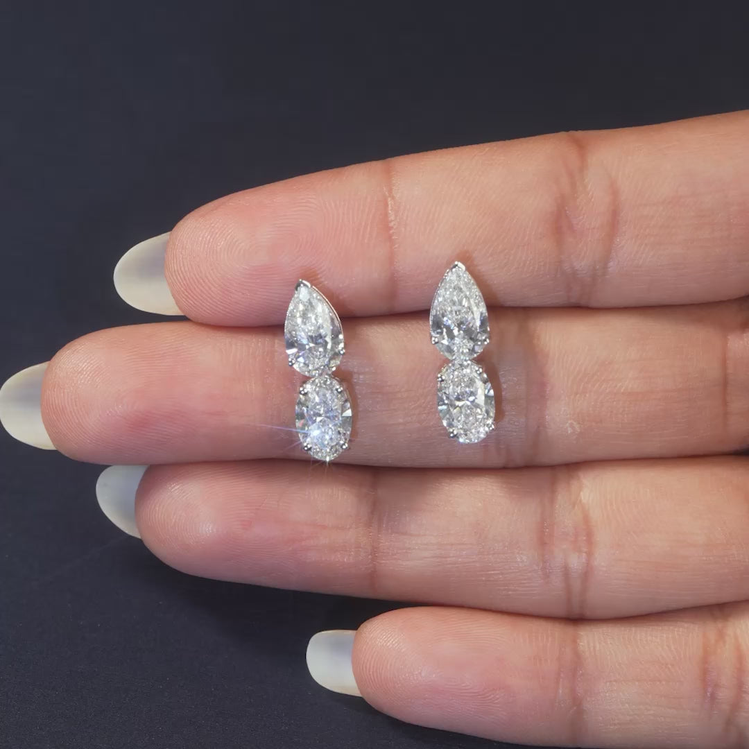 Two Stone Pear Oval Drop Earrings