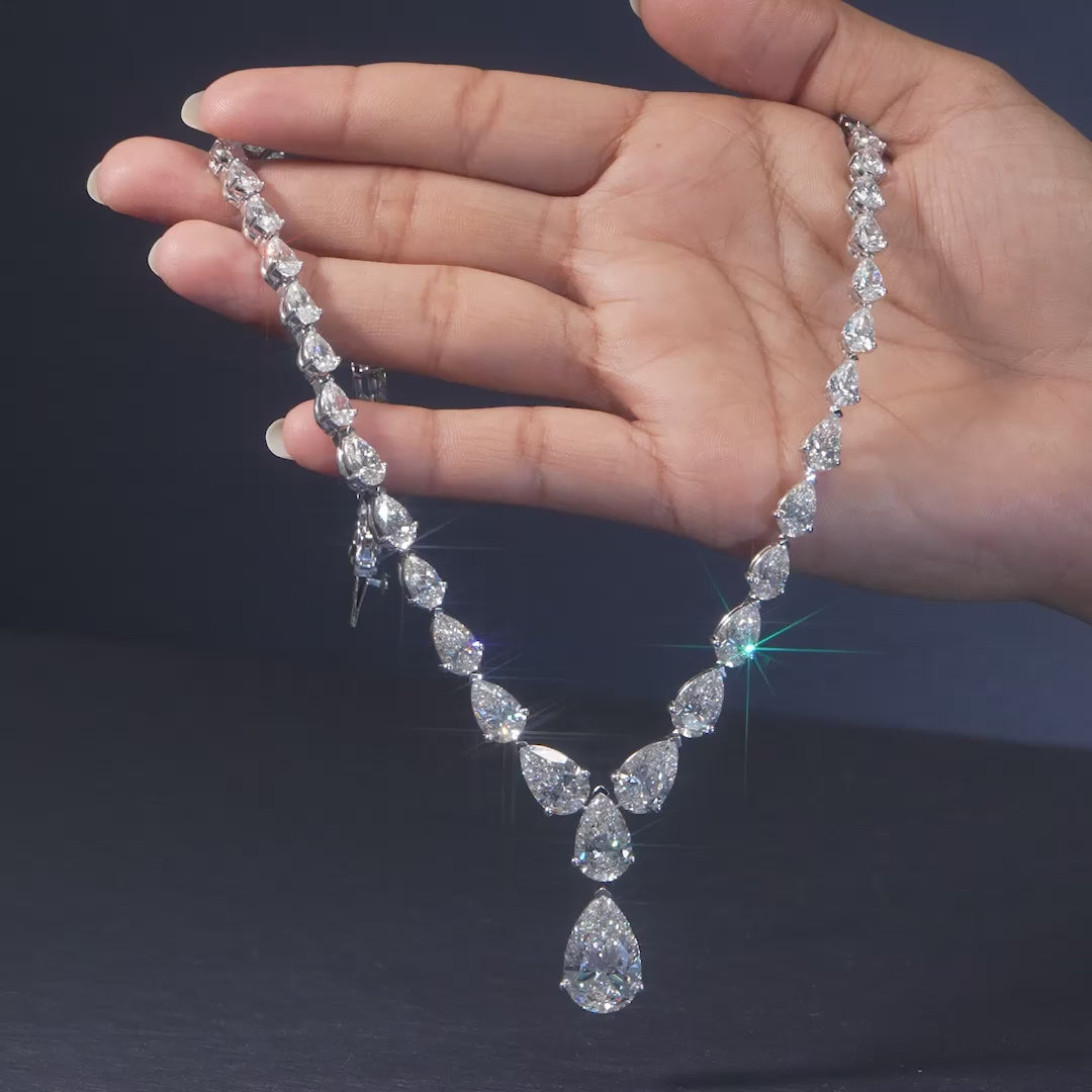 78.50 CT Pear Diamond Necklace & Earrings Set