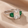 2.70 CT Emerald-cut & Taper Green Emerald Three Stone Ring