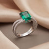2.98 CT Emarald-cut Green Emerald Double Row Wave Ring