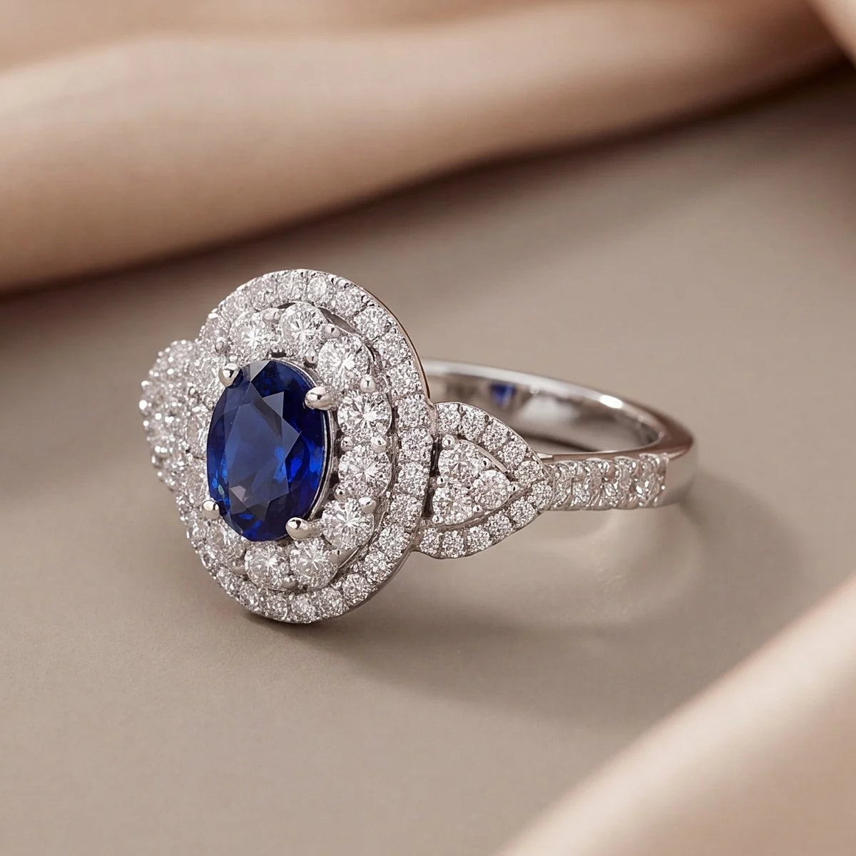 2.11 CT Oval Sapphire Double Halo Ring