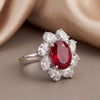 9 CT Oval Ruby Floral Halo Ring
