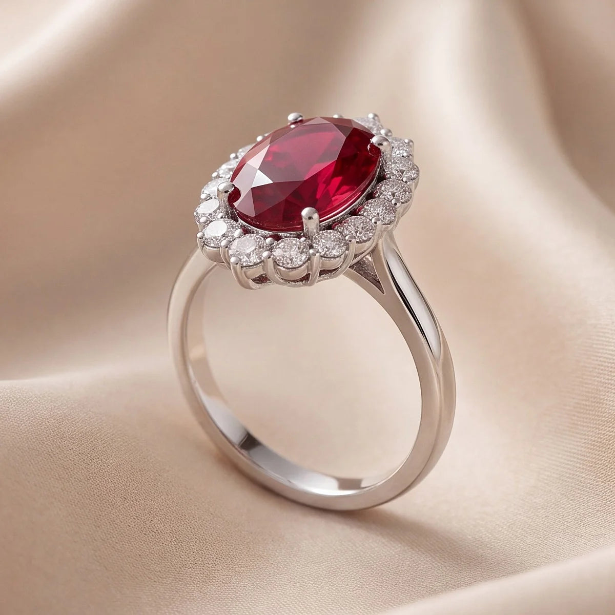 4.81 CT Oval Ruby Halo Ring