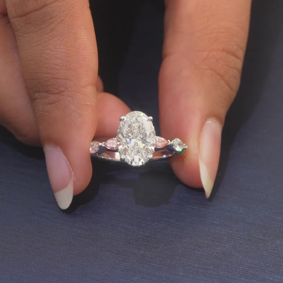 3.89 CT Oval Cut Side Stone Ring