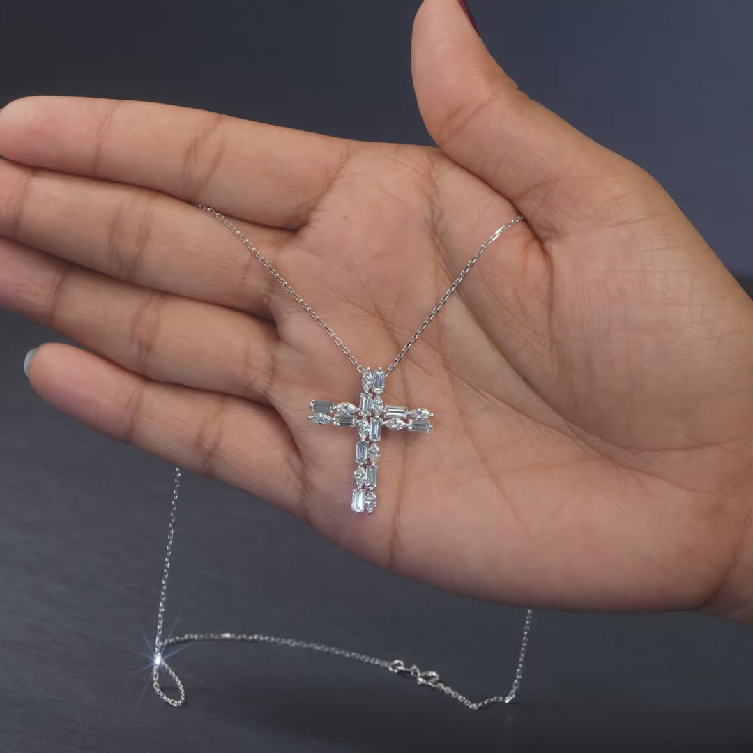 1.68 CT Baguette & Marquise Cross Pendant