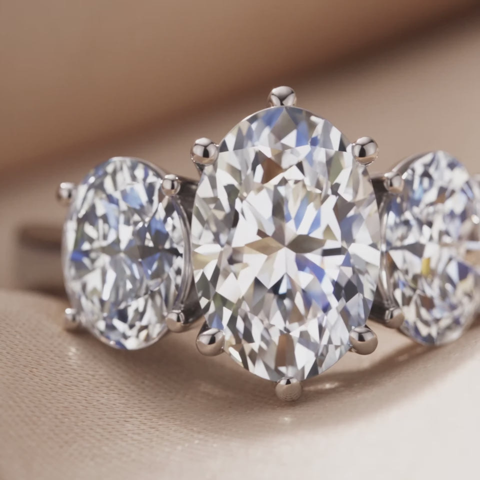 7 CT Oval Three Stone Ring