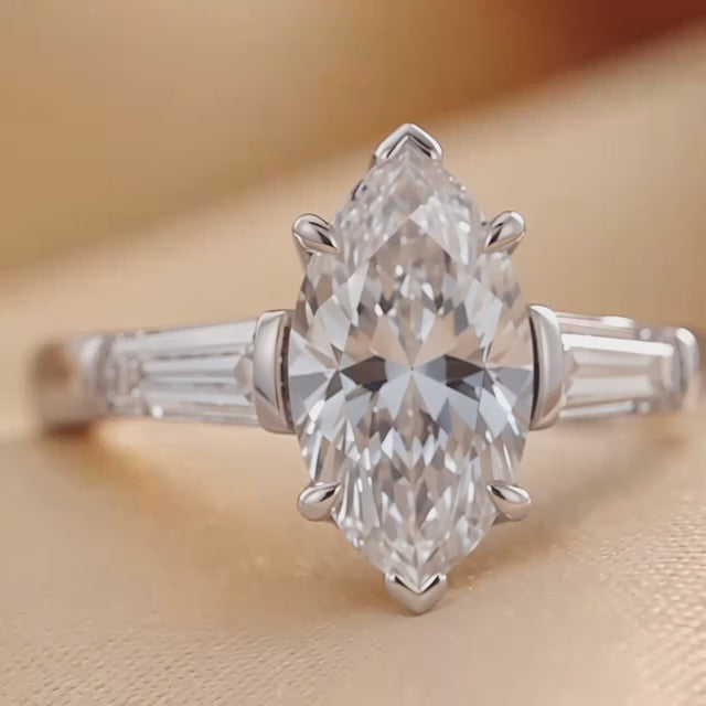 1.44 CT Marquise & Taper Three Stone Ring