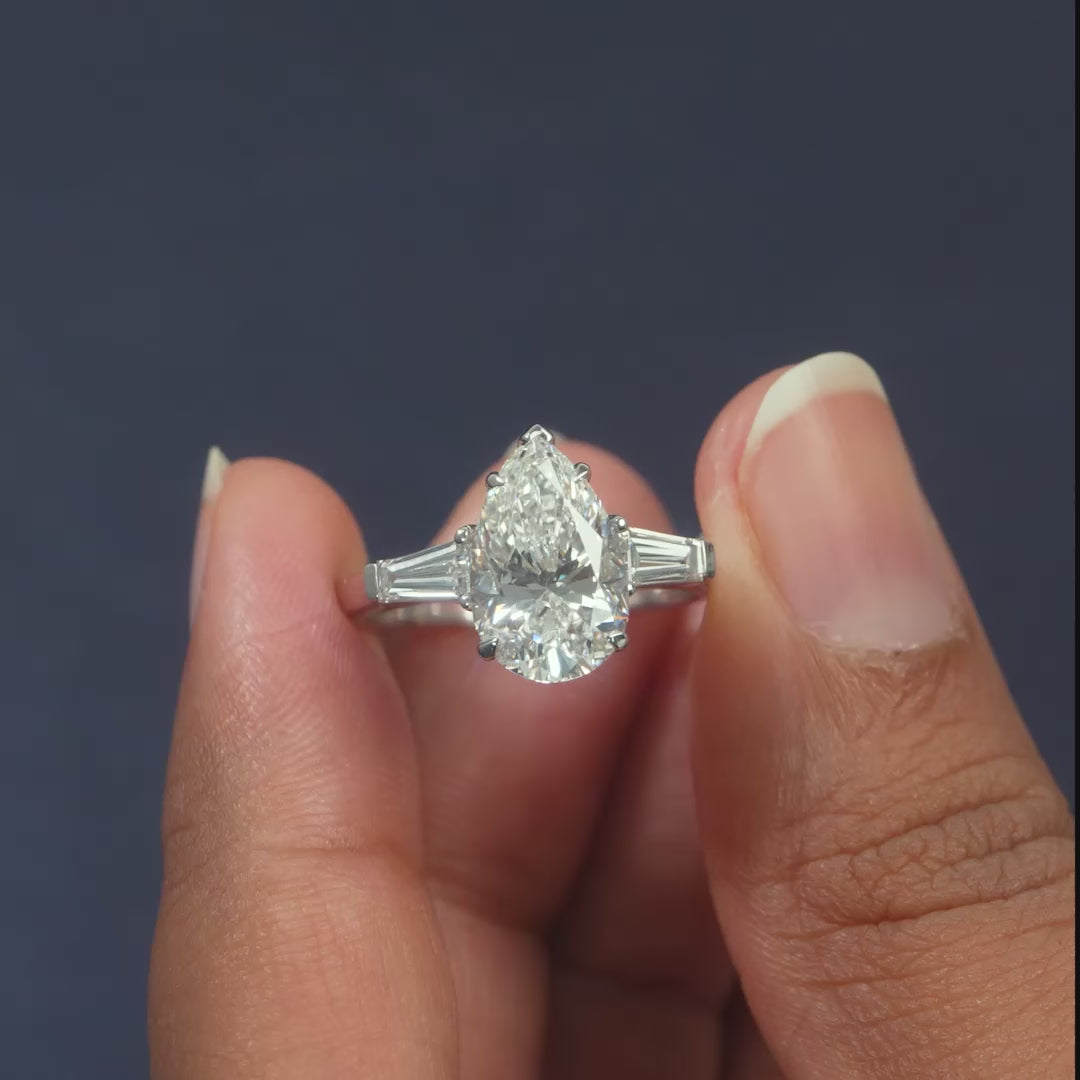 3.63 CT Pear & Trapezoid Three-Stone Ring