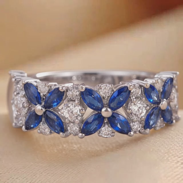 2.36 CT Marquise Sapphire Cluster Half Eternity Ring