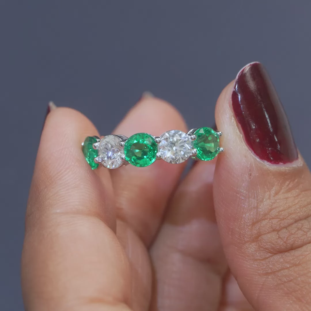 2.96 CT Round Emerald & Diamond Half Eternity Band