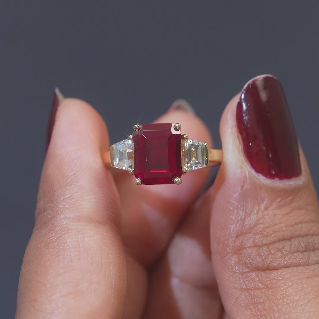 2 .70CT Ruby & Diamond Three-Stone Ring