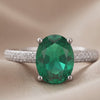 2.35 CT Oval Green Emerald Solitaire Pavé Ring