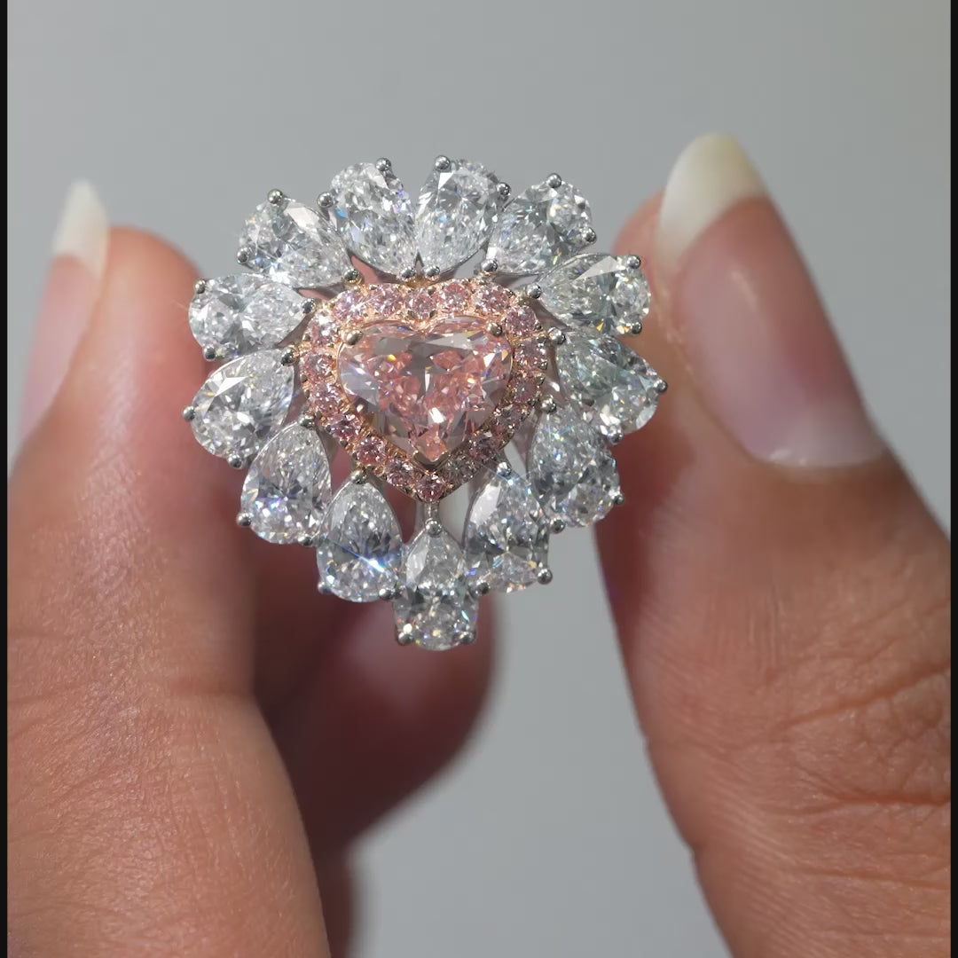 5.44 CT Heart Cut Halo Cocktail Ring
