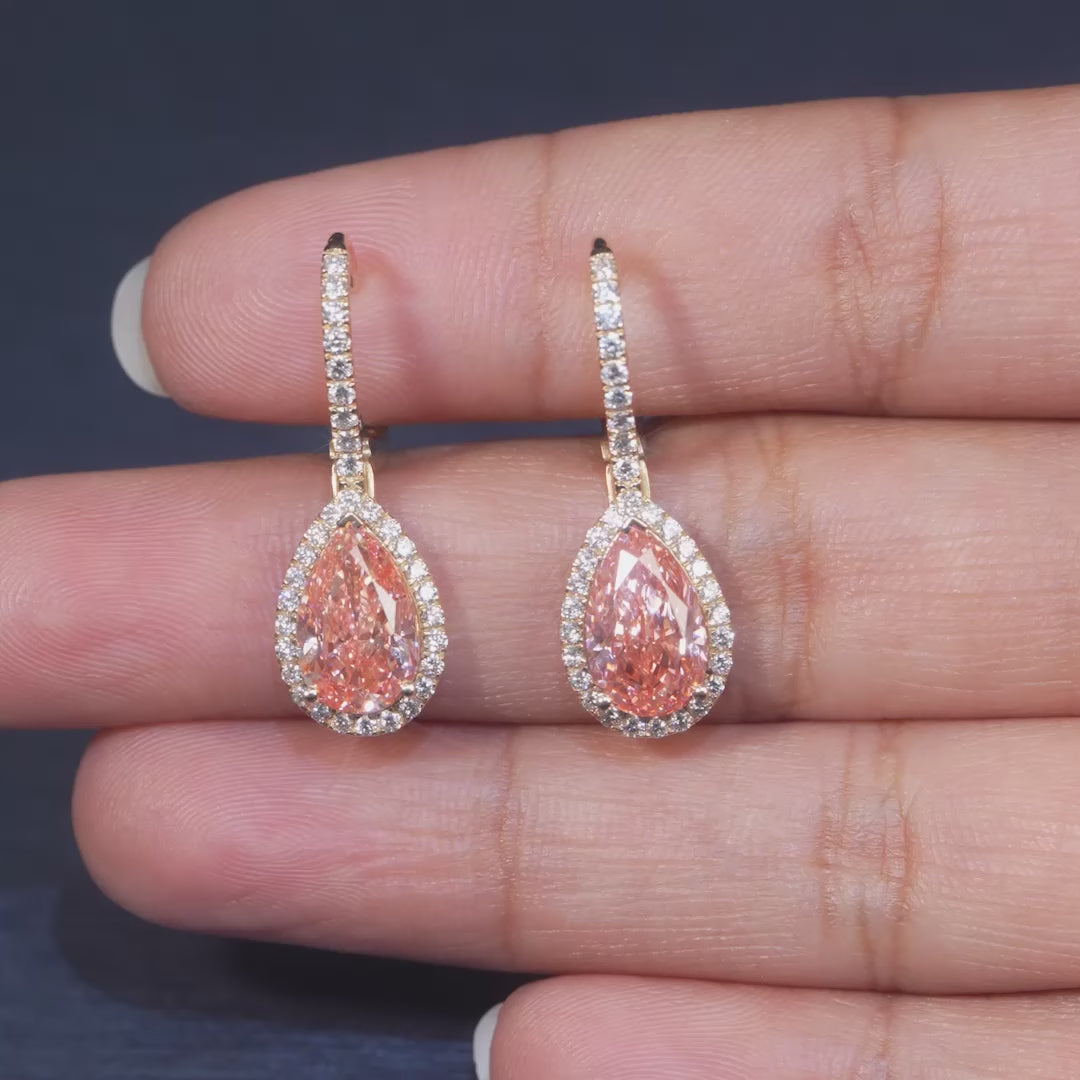4.87 CT Pink Pear Halo Drop Earrings