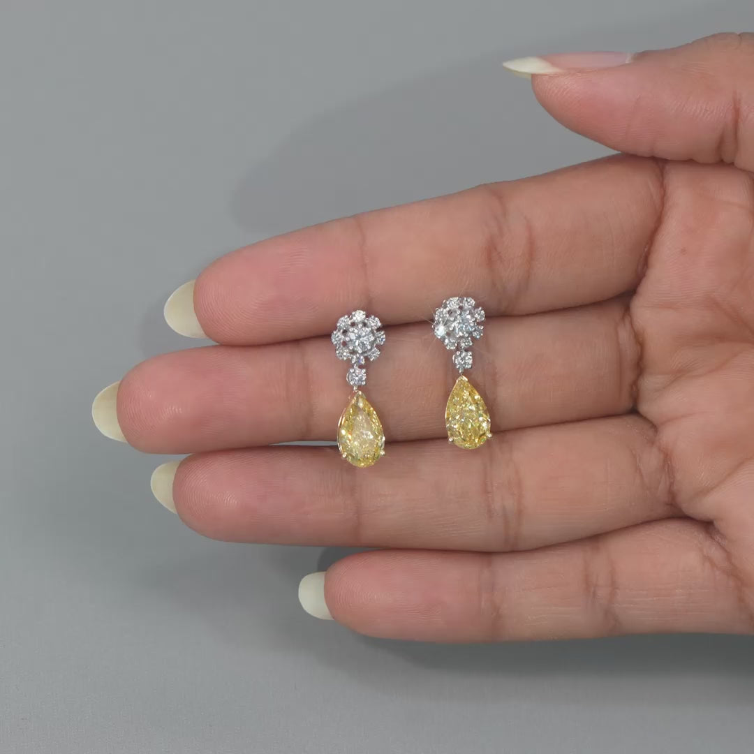 3.72 CT Yellow Pear Halo Drop Earrings