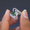 1.3 CT Pear Cut Bypass Ring with Green Emerald