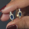 0.94 CT Sapphire & Diamond Emerald-Cut Halo Hoop Earrings