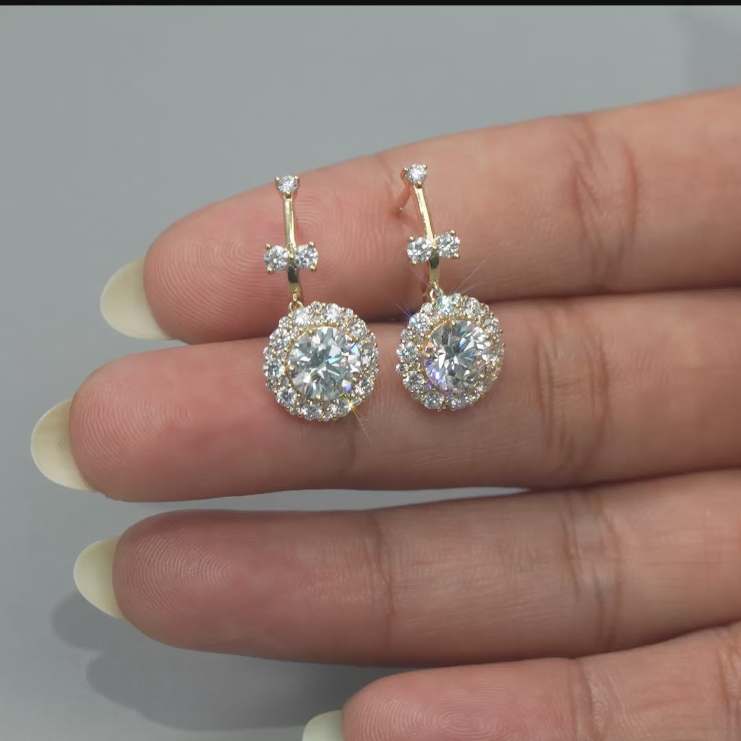 3.14 CT Round Halo Drop Earrings
