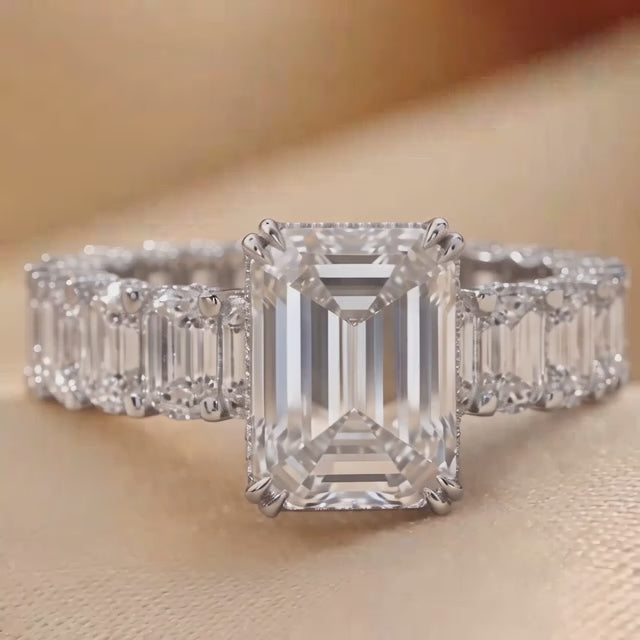 8.04 CT Emerald-cut Hidden Halo Ring