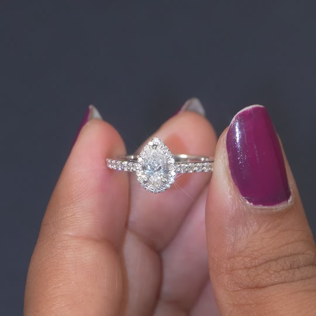 0.81 CT Pear Halo Pavé Ring