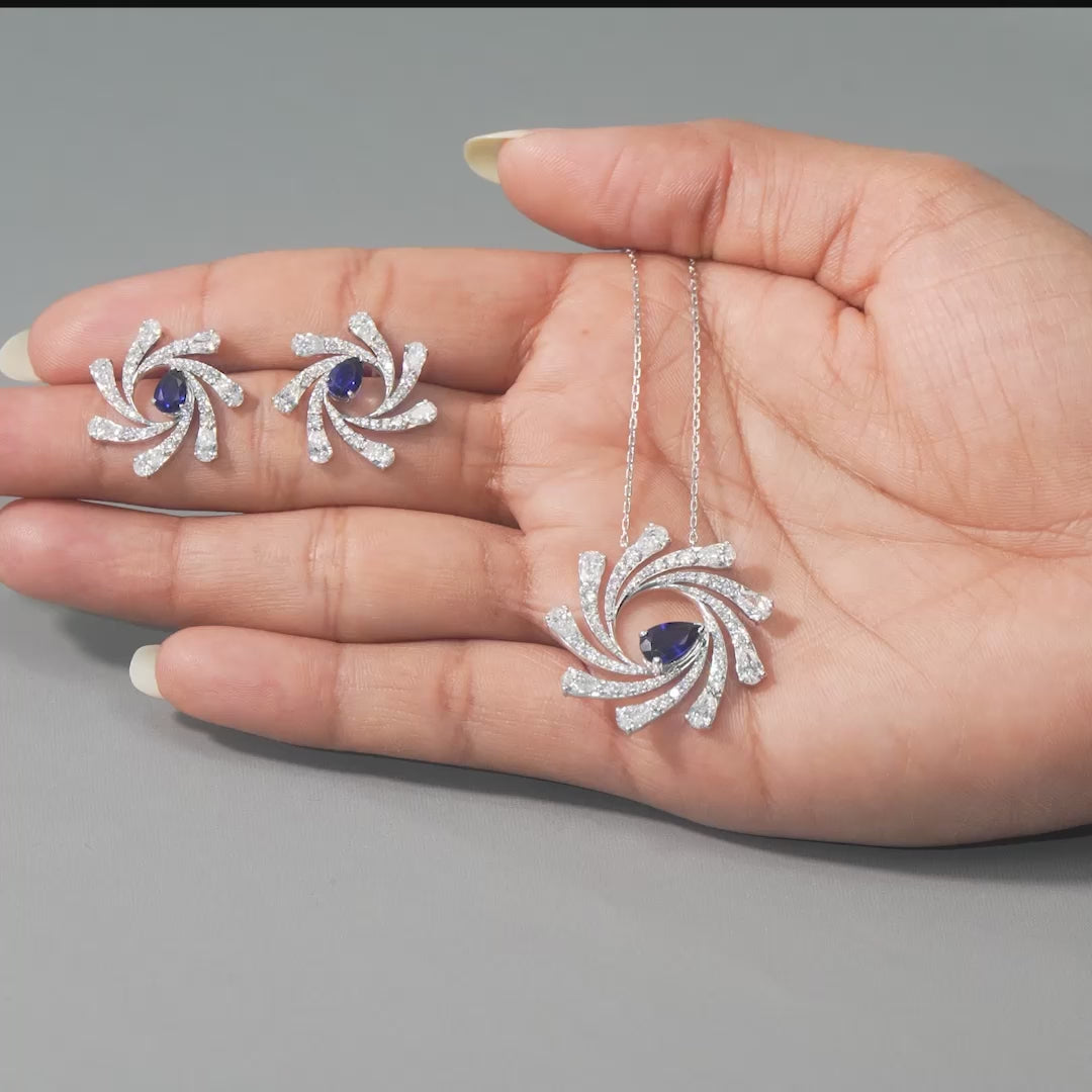 7 CT Pear Cut Pinwheel Pendant and Earring Set