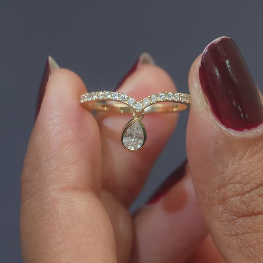 0.40 CT Chevron Pavé Ring with Dangling Pear Drop