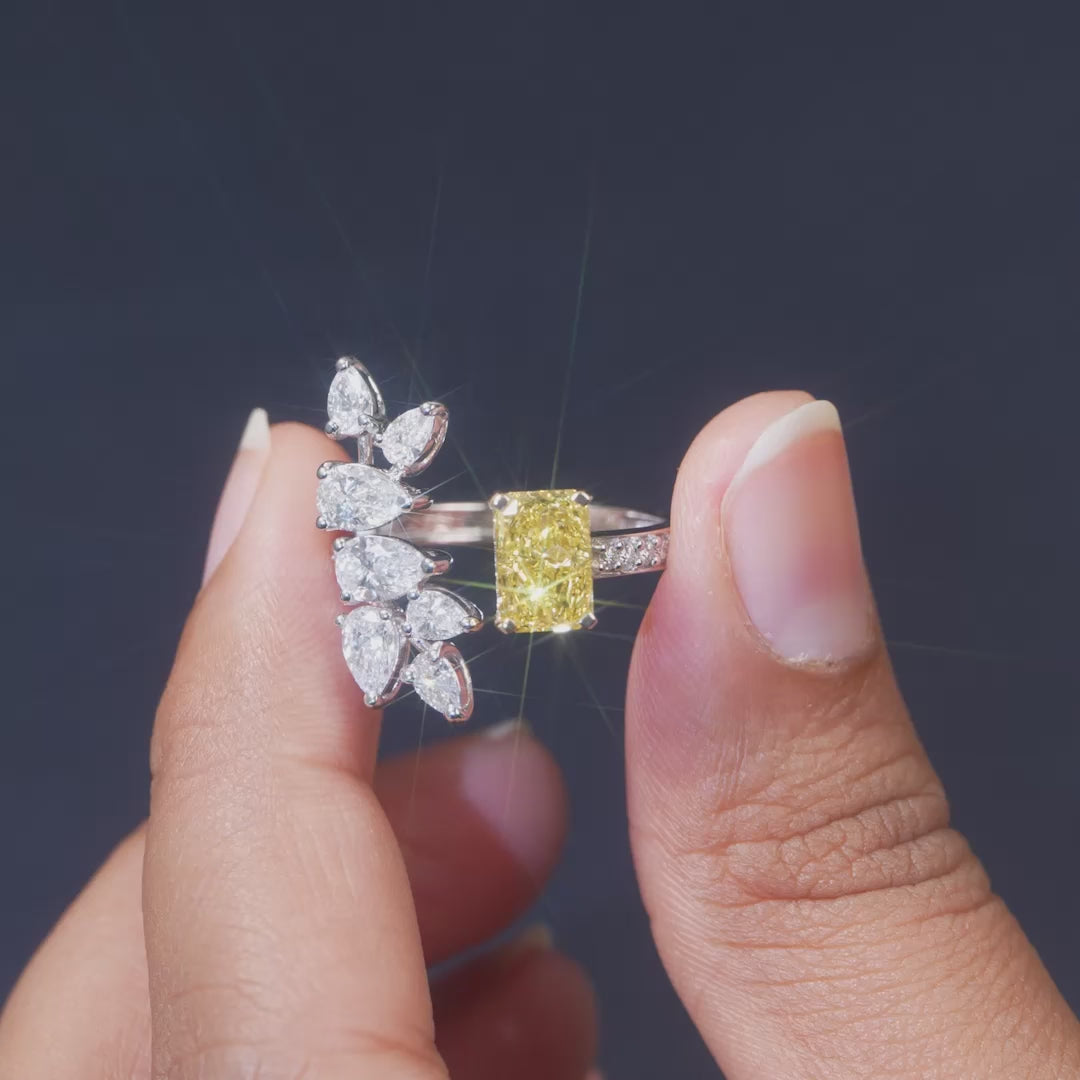 2.98 CT Yellow Radiant Diamond Cluster Open Ring