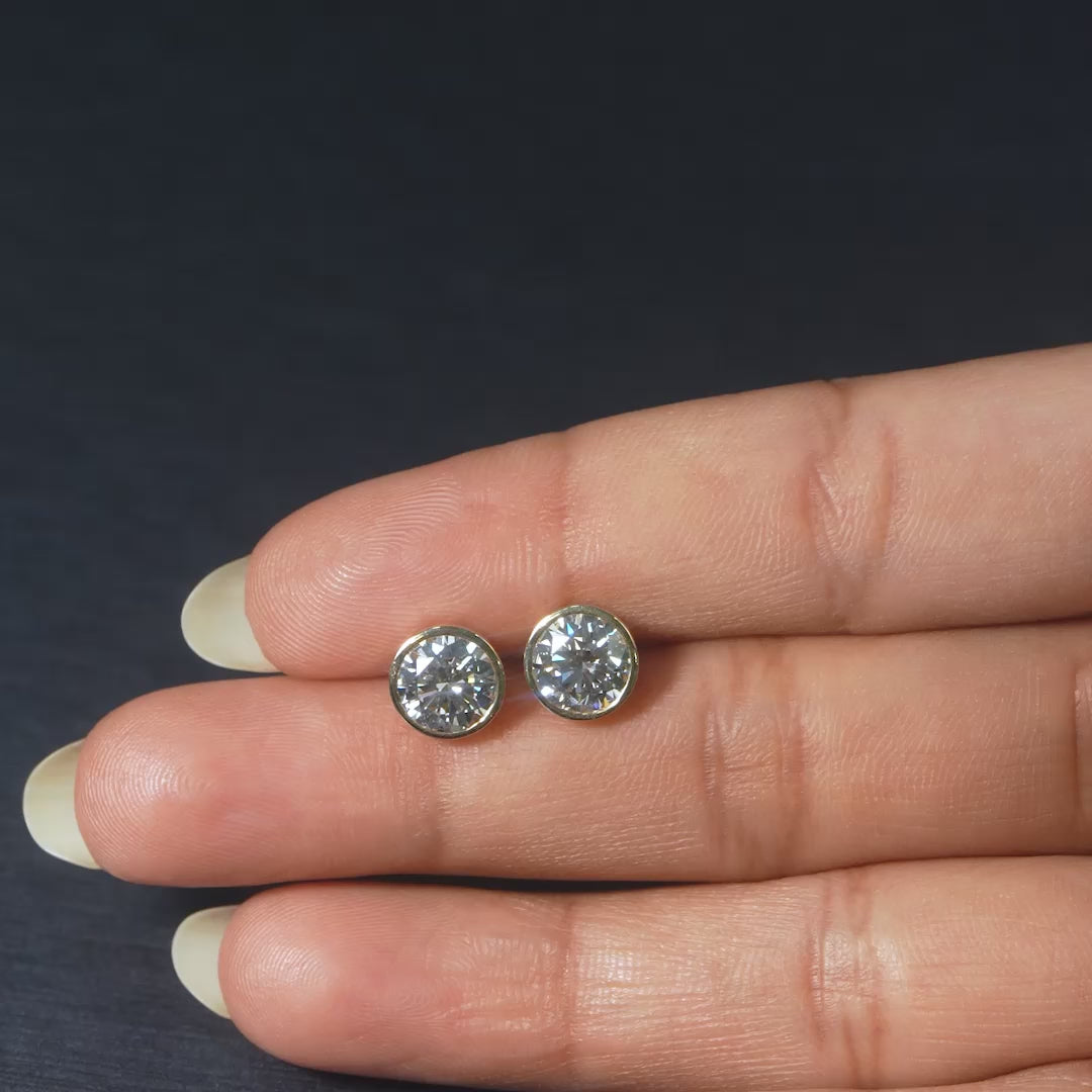 2.17 CT Round Cut Bezel Stud Earrings